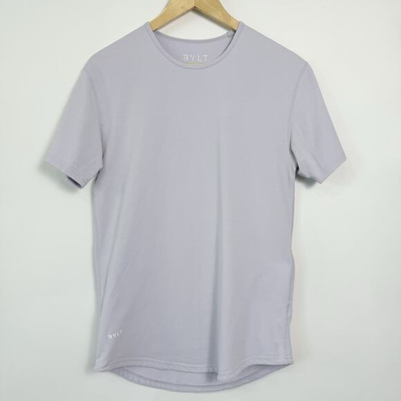 BYLT Shirt Mens S Light Purple Gray Drop Cut Short Sleeve Lux Stretch Gym Casual - Picture 1 of 7